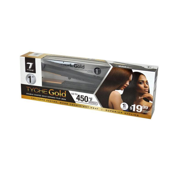 picture of Double Coated Gold Ceramic Flat Iron Up to 450 degrees Floating Plates Glide through Hair Faster and easier Automatic Shut off at roots beauty supply