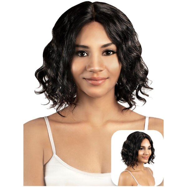 picture of Ear to ear Lace Wig 100% Human Hair _ unprocessed / NATURAL Color Style : U-Shaped Part wavy shoulder length wig at roots beauty supply