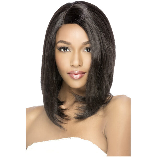 picture of 13" STRAIGHT BOB STYLE WITH SIDE INVISIBLE PART Remi natural Brazilian Hair Natural Baby Swiss Lace Front Daily Look to Wear Easy and Quick to Style Appropriate for All Ages Available Color: 1, NATURAL at roots beauty supply