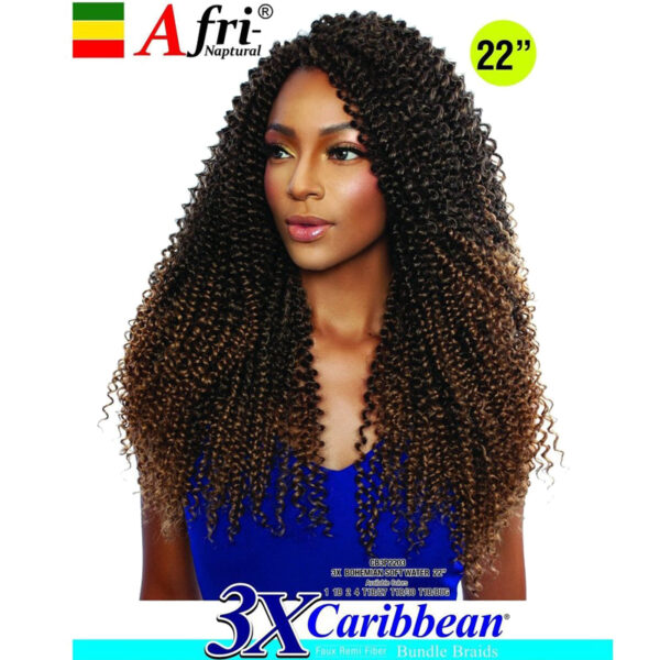 picture of synthetic crochet hair 22" bohemian curl coily 3 bundle pack at roots hair and beauty